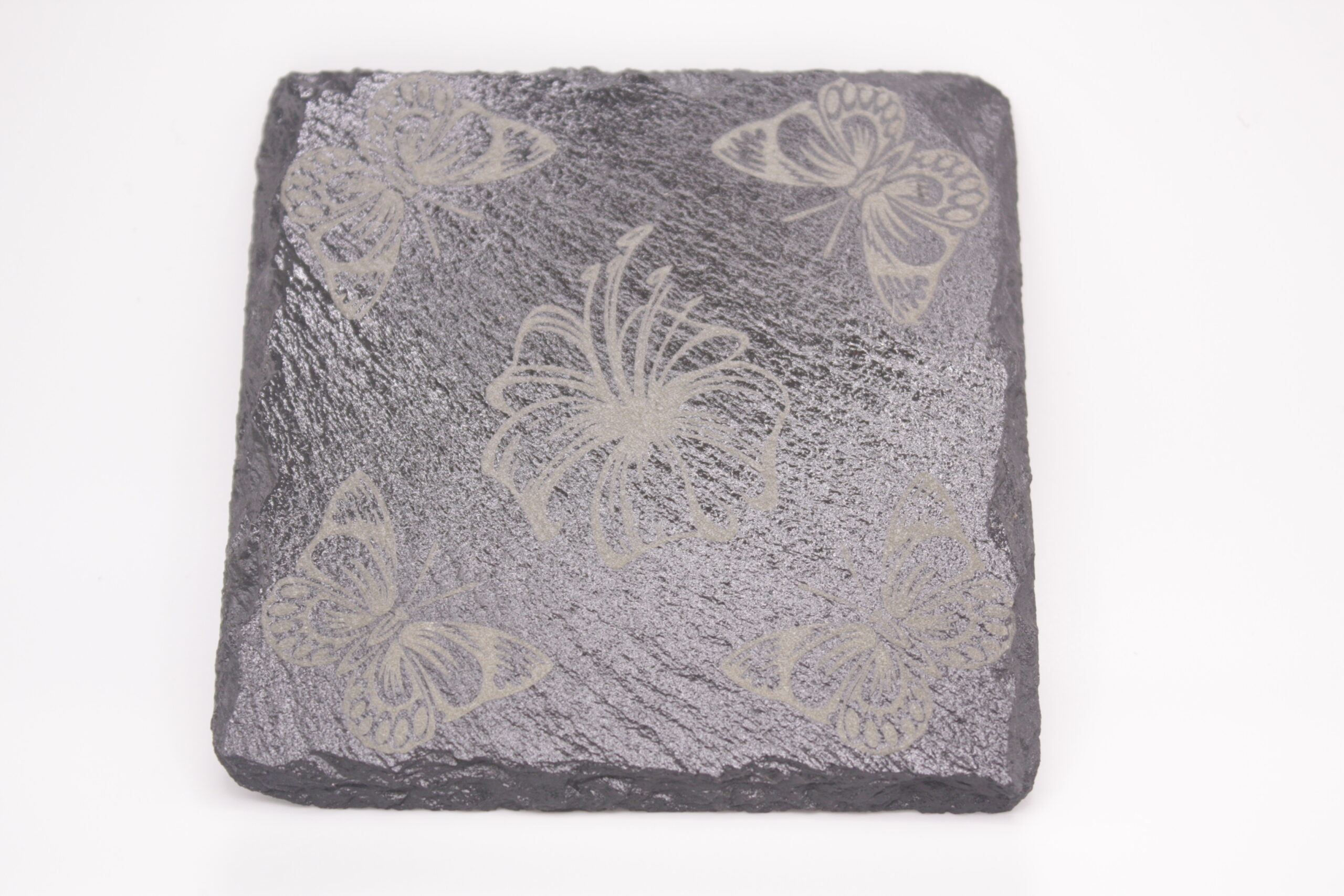 Slate Coaster with PIcture of Butterflies and Orchid